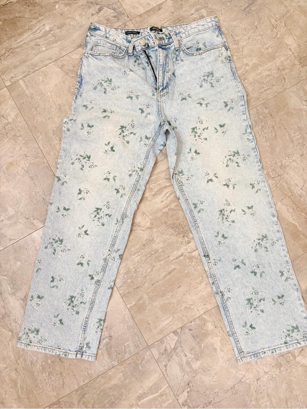 Wild Fable Light Blue Jeans with Green Floral Print - Straight Leg